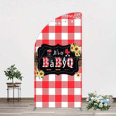 Aperturee Aperturee Red Plaid Babyq Summer Baby Shower Half Moon Arch Backdrop